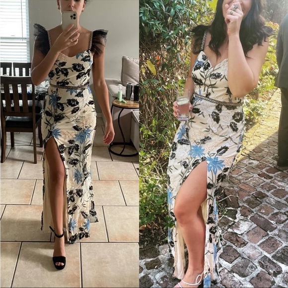 Cream Showstopper Embroidered Sequin Bodycon Maxi Dress 🌿 - Picture 7 of 10